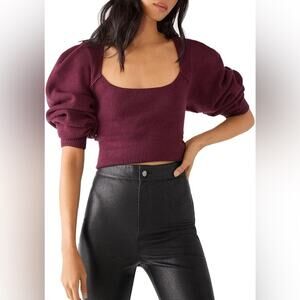 Free People Saffron Ribbed Short Crop Sweater Size XS Preppy‎ Cutout Backless